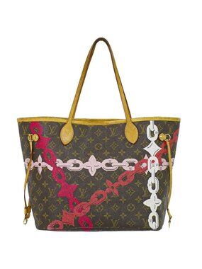 Louis Vuitton LV Neverfull MM Monogram Bay Tote Shoulder Bag Brown Pink